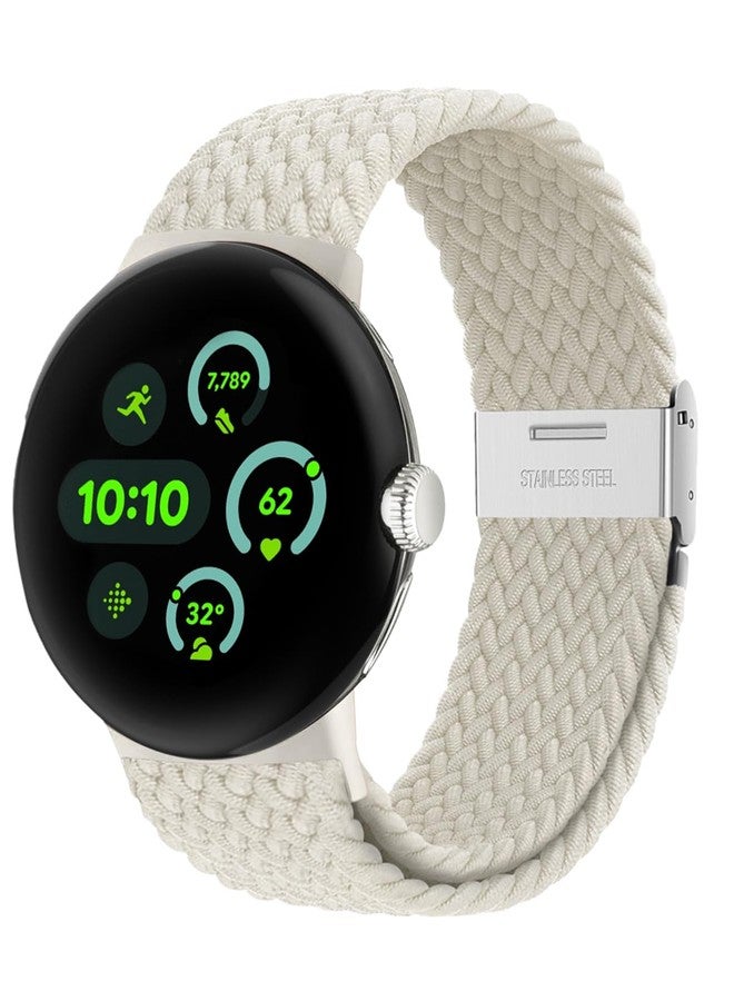 BandRain Stretchy Braided Bands Compatible with Google Pixel Watch 3 45mm Band for Women Men - Upgraded Metal Lugs - Elastic Nylon Breathable Sport Straps for Pixel 3 Watch Band 45mm (Starlight, Pixel Watch 3 45mm) - Image 1
